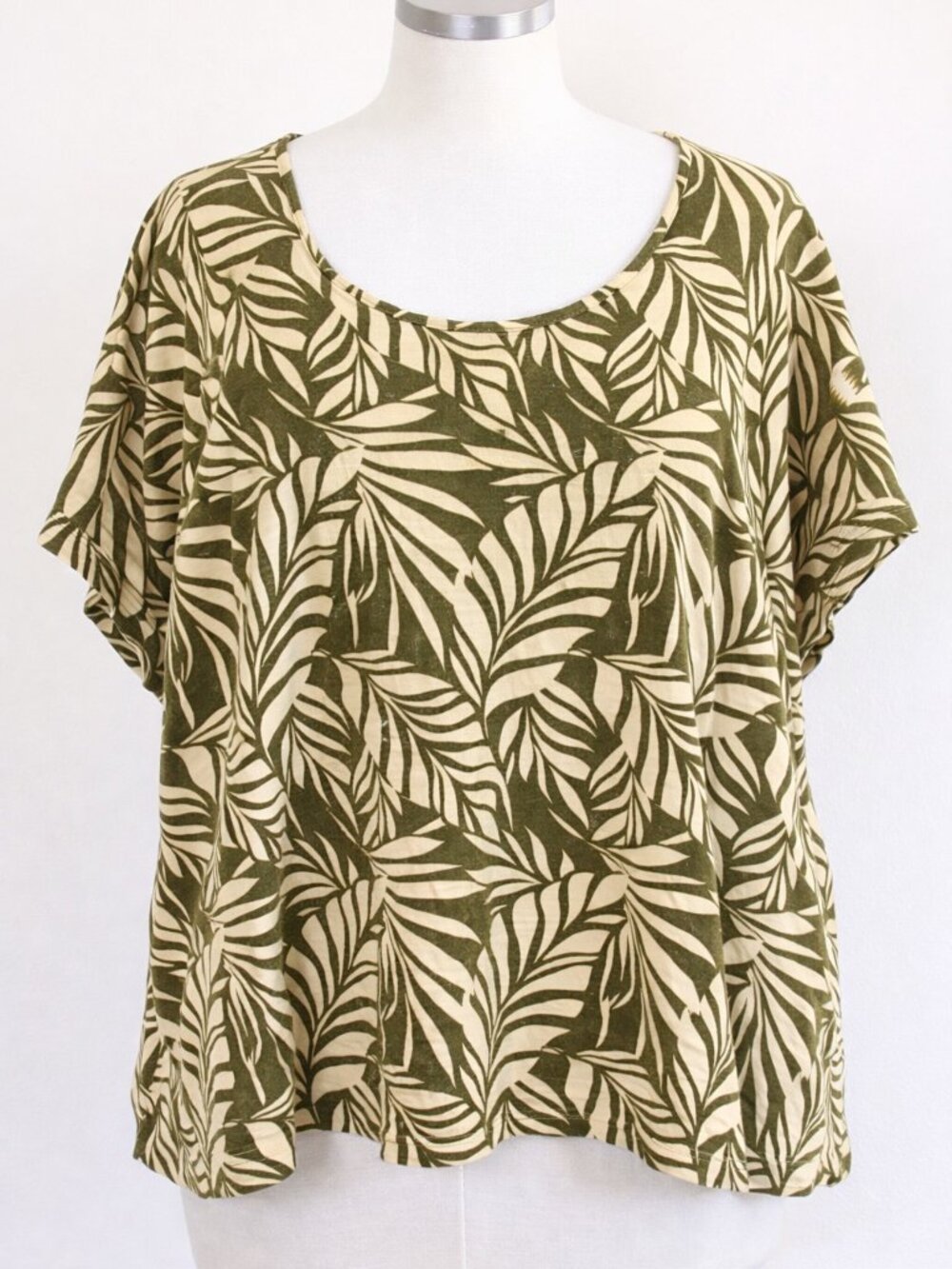 Tahari Tropical Leaf Print Cotton Top – Size 3XL